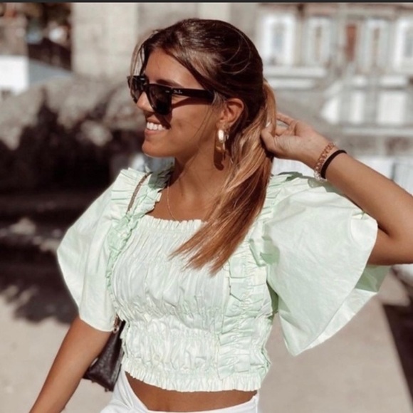 Zara Lime Green Voluminous Poplin Shirt M NWOT - Picture 4 of 9